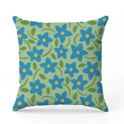 Fleurs bleues - Fond vert - Création Pauline Recht