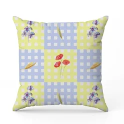 Fleurs champêtres vichy bleu et jaune - Fond blanc - Création Lili Bambou Design