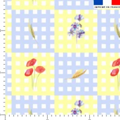 Fleurs champêtres vichy bleu et jaune - Fond blanc - Création Lili Bambou Design