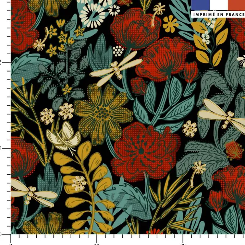 Fleurs de champs multicolores - Fond noir - Création Andréa Leonelli