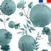 Fleurs et arrondis aquarelle vert de gris - Fond blanc