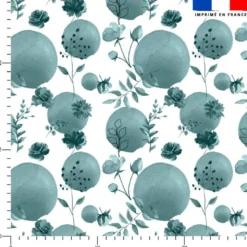 Fleurs et arrondis aquarelle vert de gris - Fond blanc