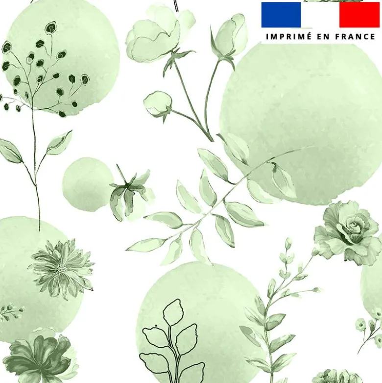 Fleurs et arrondis aquarelle vert clair - Fond blanc