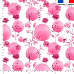 Fleurs et arrondis aquarelle rose fuchsia - Fond blanc