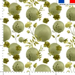 Fleurs et arrondis aquarelle vert - Fond blanc