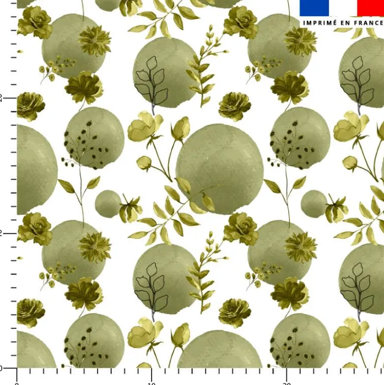 Fleurs et arrondis aquarelle vert - Fond blanc
