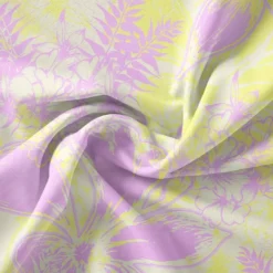 Fleurs Hawaï parme et jaune - Fond crème - Création Lili Bambou Design