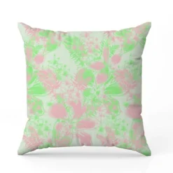 Fleurs Hawaï rose et vert - Fond crème - Création Lili Bambou Design