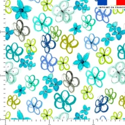 Fleurs légères bleues et vertes - Fond blanc - Création Cat&Colours