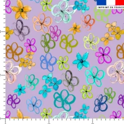 Fleurs légères multicolores - Fond parme - Création Cat&Colours