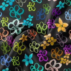 Fleurs légères multicolores - Fond noir - Création Cat&Colours