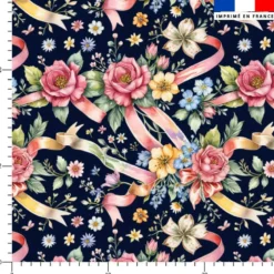 Fleurs Romantiques Et Rubans - Fond Bleu Marine