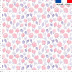 Fleurs roses et violettes aquarelle - Fond blanc