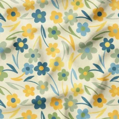 Fleurs rétro printemps - Fond jaune pastel - Création Pauline Recht