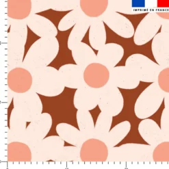 Fleurs rétro roses - Fond acajou - Création Pauline Recht