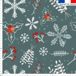 Flocon de neige et gui de noel - Fond vert de gris