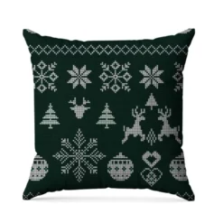 Flocon et renne de Noël effet tricoté - Fond vert