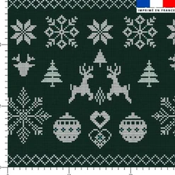 Flocon et renne de Noël effet tricoté - Fond vert