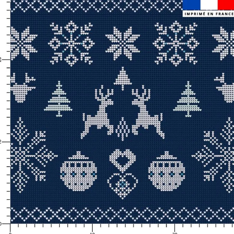 Flocon et renne de Noël effet tricoté - Fond bleu