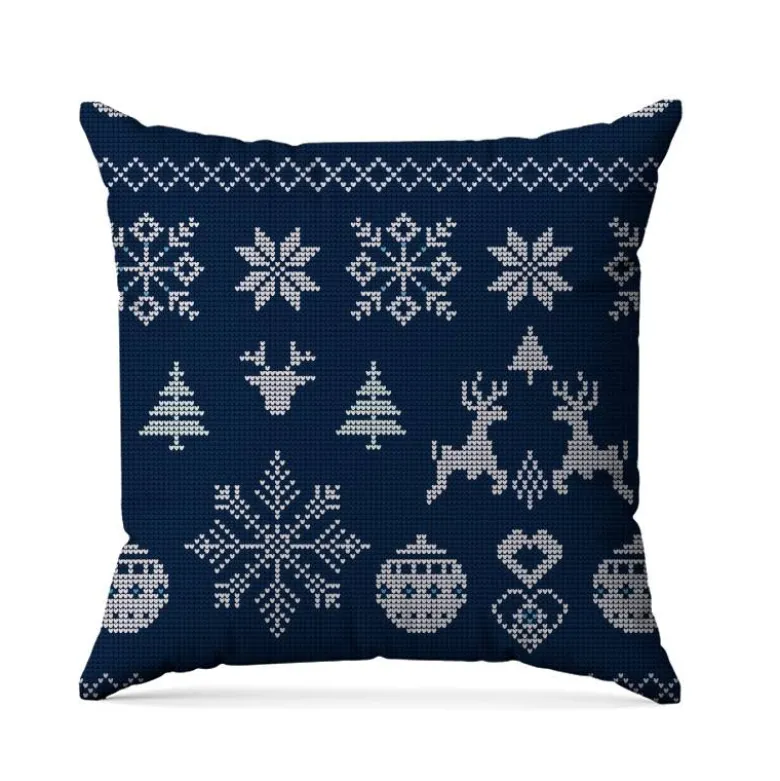 Flocon et renne de Noël effet tricoté - Fond bleu