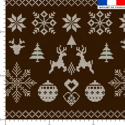Flocon et renne de Noël effet tricoté - Fond marron