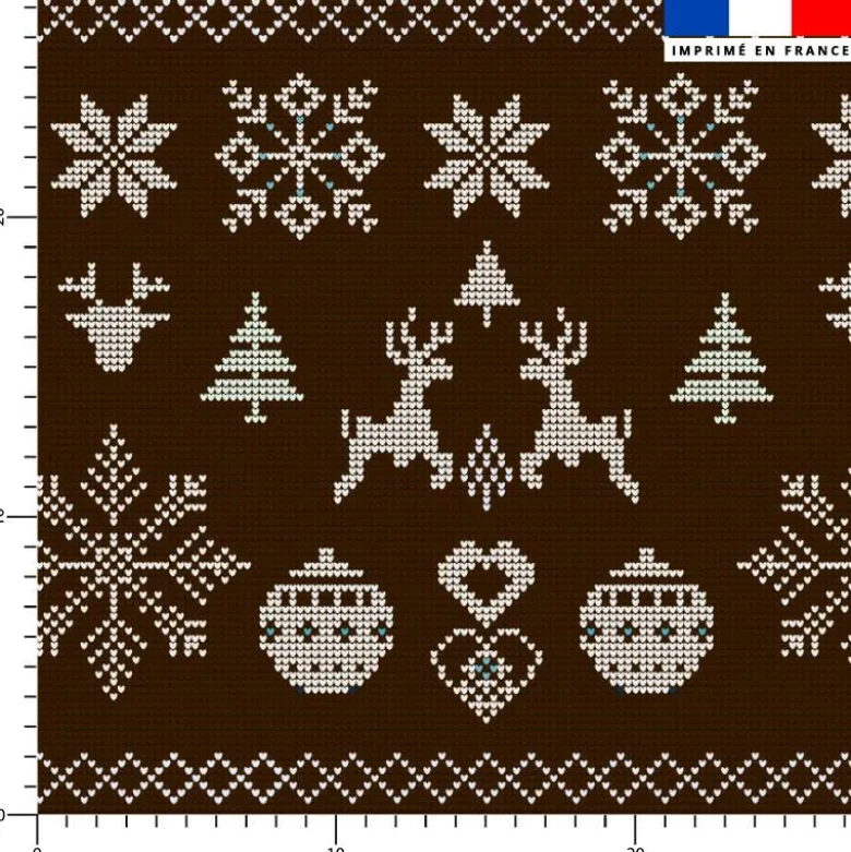 Flocon et renne de Noël effet tricoté - Fond marron