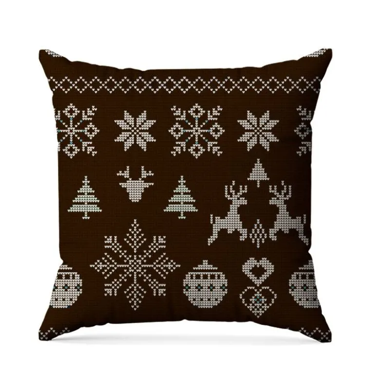 Flocon et renne de Noël effet tricoté - Fond marron