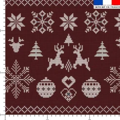 Flocon et renne de Noël effet tricoté - Fond bordeaux