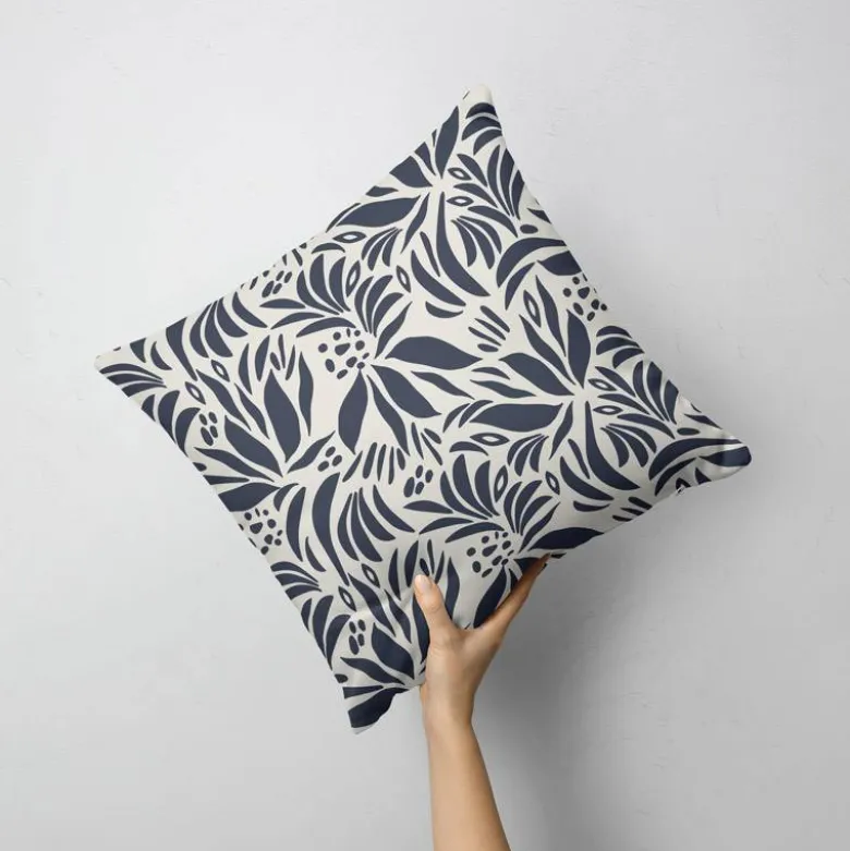 Forme abstraite feuillage gris anthracite - Fond grège