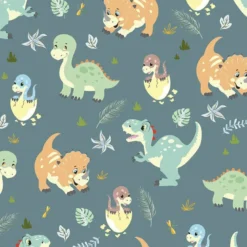 French terry imprimé bébé dino bleu-vert