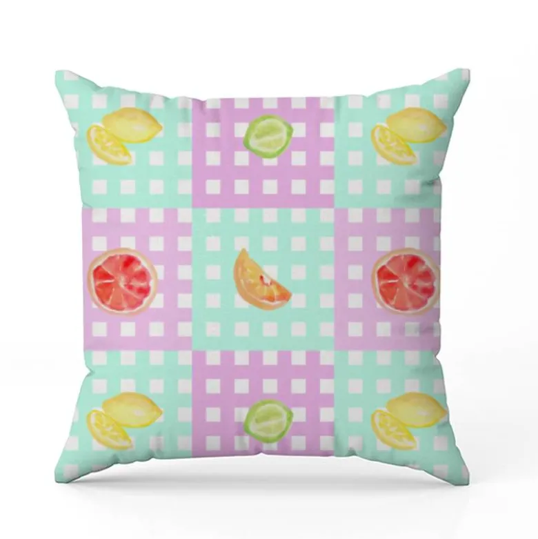 Fruits acidulés vichy mauve et turquoise - Fond blanc - Création Lili Bambou Design