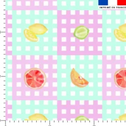 Fruits acidulés vichy mauve et turquoise - Fond blanc - Création Lili Bambou Design