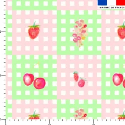 Fruits rouges vichy rose et vert - Fond blanc - Création Lili Bambou Design