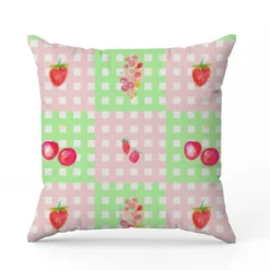 Fruits rouges vichy rose et vert - Fond blanc - Création Lili Bambou Design