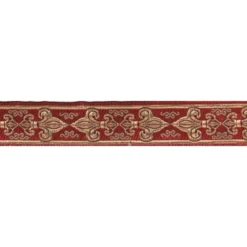 Galon jacquard fleur de lys rouge et or