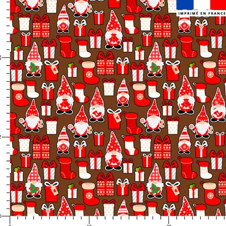 Gnome de Noël et cadeaux - Fond marron