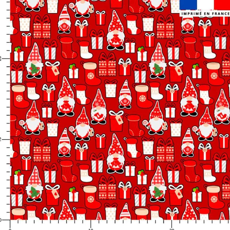 Gnome de Noël et cadeaux - Fond rouge