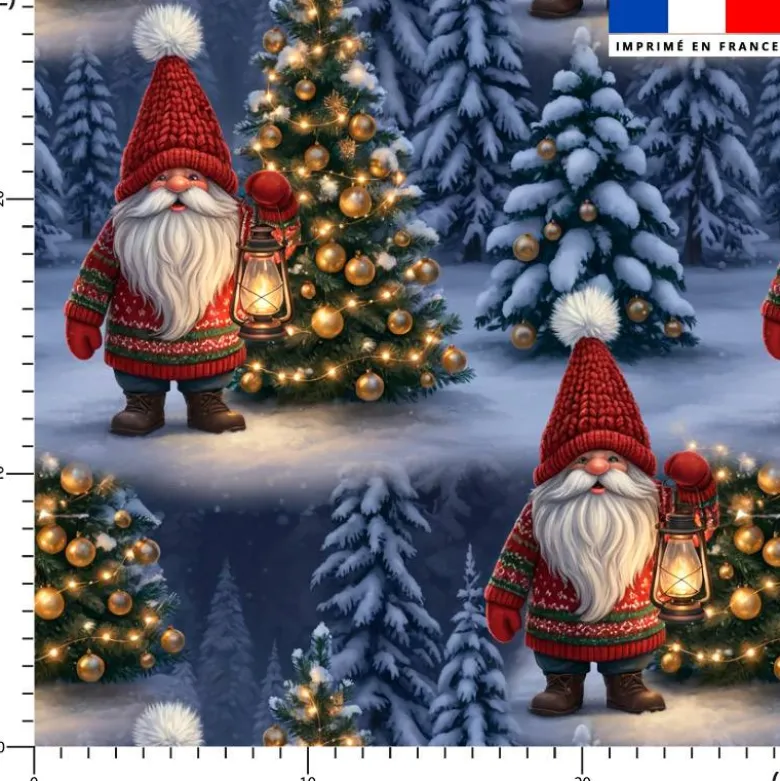 Gnome des neiges et lanternes - Fond bleu