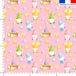 Gnome et oeufs de Pâques - Fond rose pastel