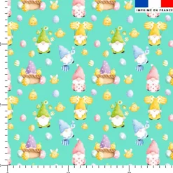 Gnome et oeufs de Pâques - Fond vert menthe à l'eau