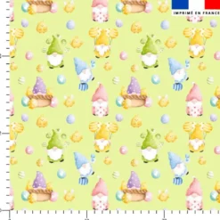 Gnome et oeufs de Pâques - Fond vert pastel