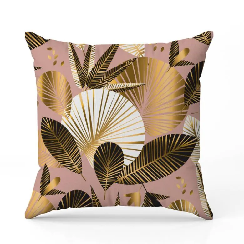 Grand feuillage exotique art déco gold - Fond rose