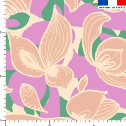 Grosses fleurs beige - Fond rose - Création Lili Bambou Design