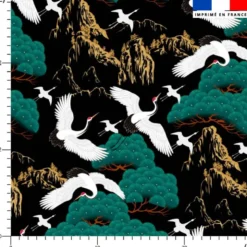 Grue japonaise et éventail - Fond noir