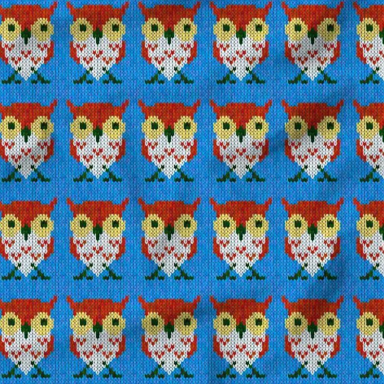 Hibou effet tricoté - Fond bleu