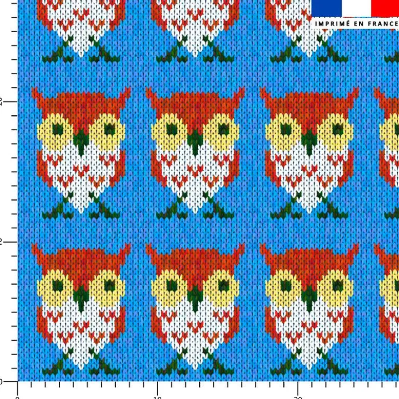 Hibou effet tricoté - Fond bleu