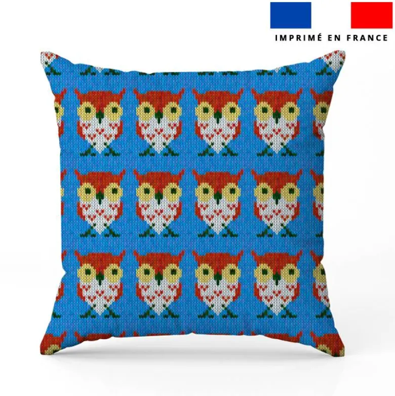 Hibou effet tricoté - Fond bleu