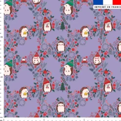 Hérisson et feuilles d'hiver - Fond violet