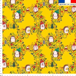 Hérisson et feuilles d'hiver - Fond jaune foncé