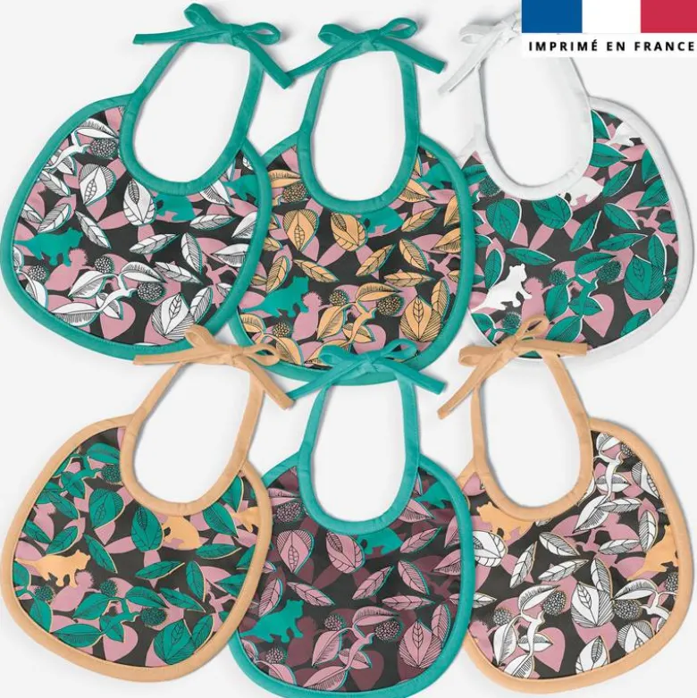 Kit bavoirs en éponge motif tigre vert - Création Lili Bambou Design